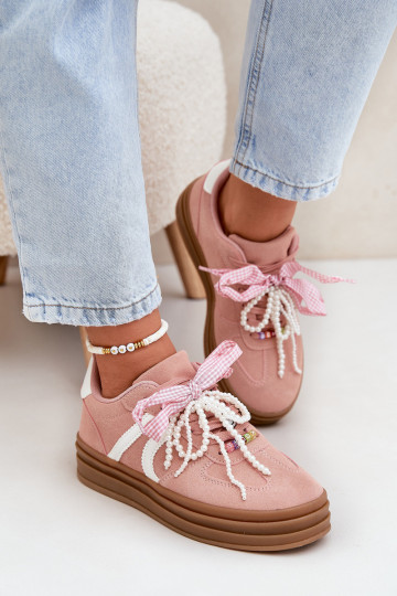 Women Sneakers On Platform With Decorations Pink Vinness 2