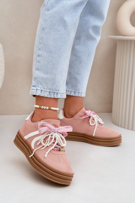 Women Sneakers On Platform With Decorations Pink Vinness Women Sneakers On Platform With Decorations Pink Vinness