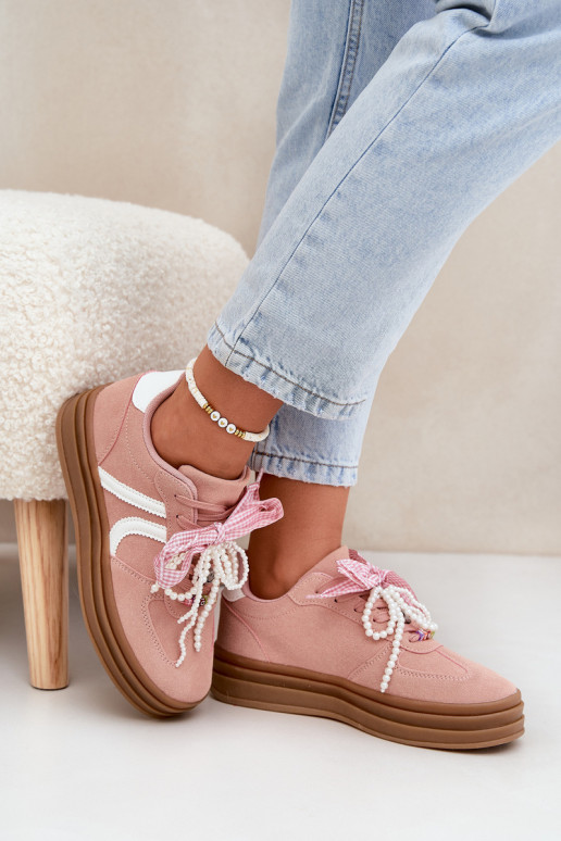 Women Sneakers On Platform With Decorations Pink Vinness Women Sneakers On Platform With Decorations Pink Vinness