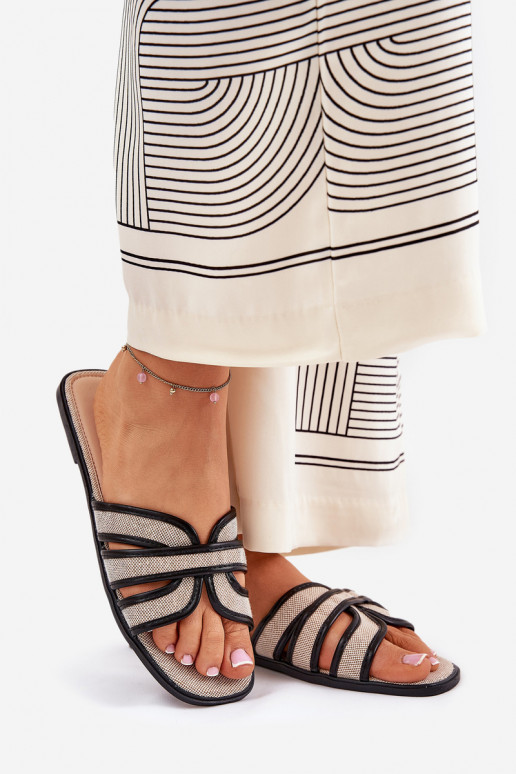 Flat Ladies Slippers With Bow Beige Tobin