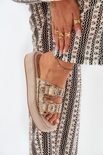 Women's Platform Sandals With Buckles And Weaving Khaki Limme 2