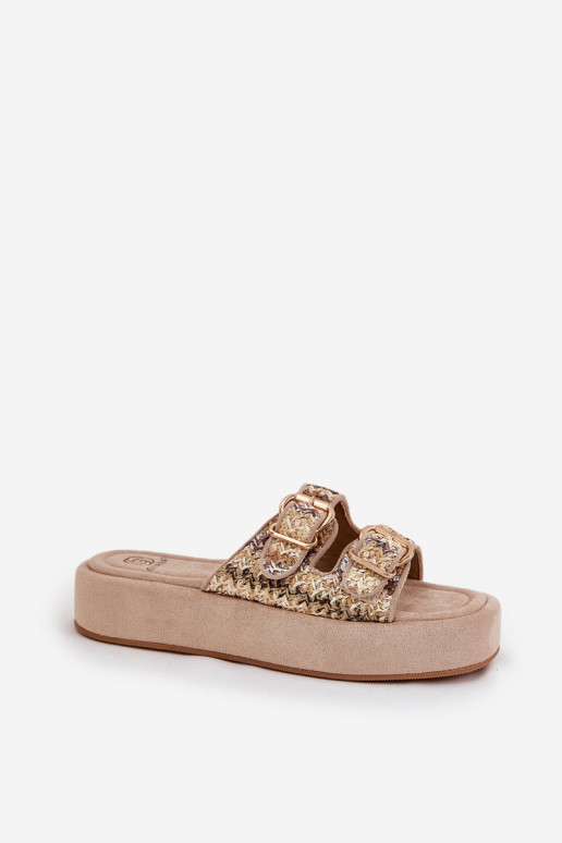 Women's Platform Sandals With Buckles And Weaving Khaki Limme