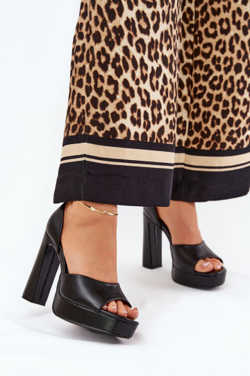 Sandały Damskie Na Słupku I Platformie Eko Skórzane Czarne Lomman