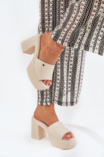 Women's Eco Leather Heeled Platform Sandals Light Beige Tamirella 2