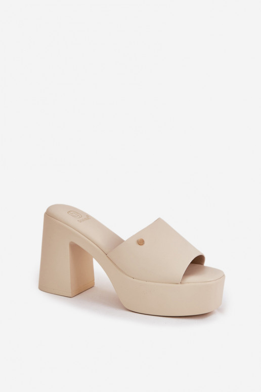 Women's Eco Leather Heeled Platform Sandals Light Beige Tamirella