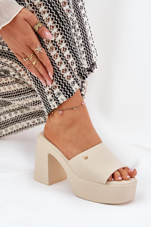 Women's Eco Leather Heeled Platform Sandals Light Beige Tamirella