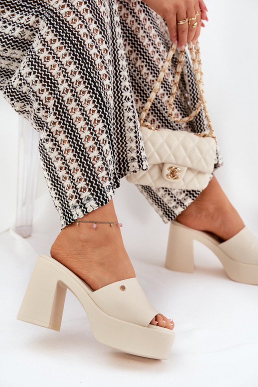 Women's Eco Leather Heeled Platform Sandals Light Beige Tamirella