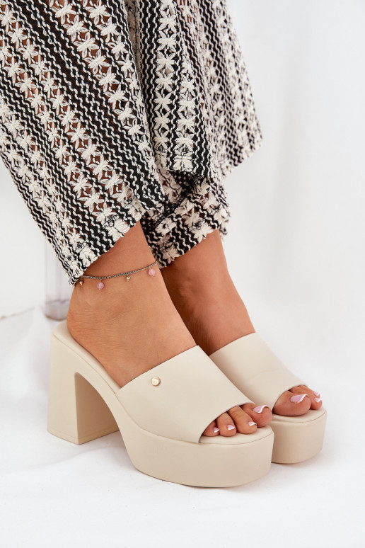 Women's Eco Leather Heeled Platform Sandals Light Beige Tamirella