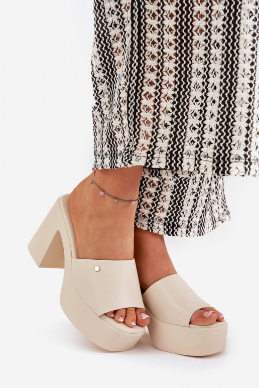 Women's Eco Leather Heeled Platform Sandals Light Beige Tamirella