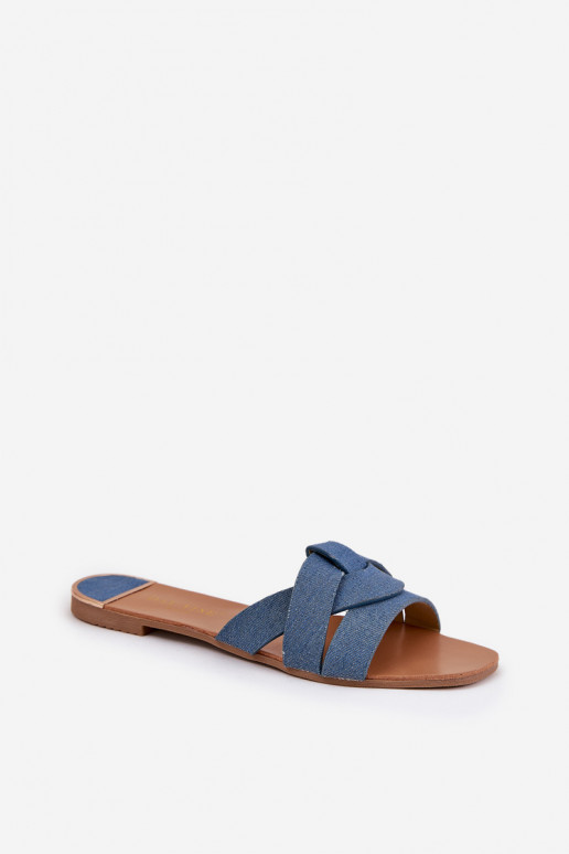 Flat Women's Sandals With Intertwining Straps Denim Selaenor
