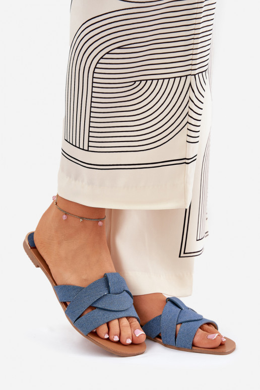 Flat Women's Sandals With Intertwining Straps Denim Selaenor