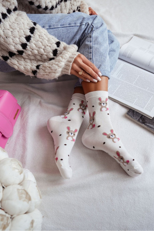 Women's Socks Rabbits And Dots Ecru Women's Socks Rabbits And Dots Ecru