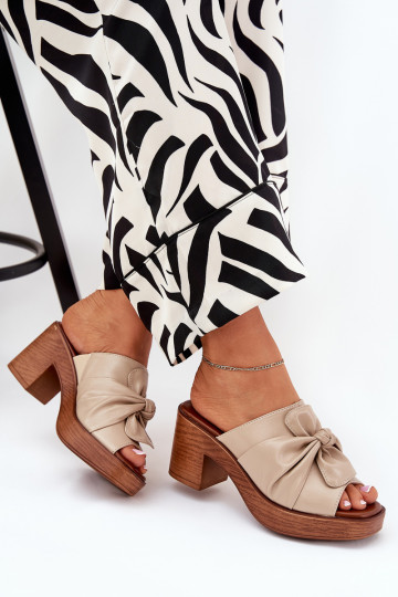 Ladies Heeled Slippers Made Of Eco Leather Beige Kikilla