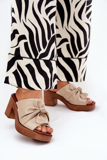Ladies Heeled Slippers Made Of Eco Leather Beige Kikilla 2