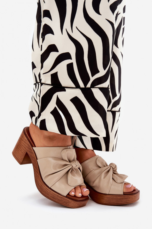 Ladies Heeled Slippers Made Of Eco Leather Beige Kikilla