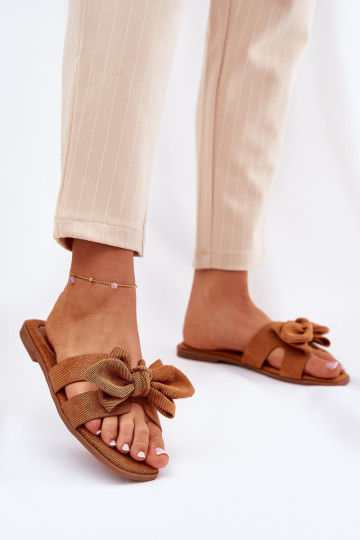 Flat Women's Sliders With Bow Camel Tobin 2