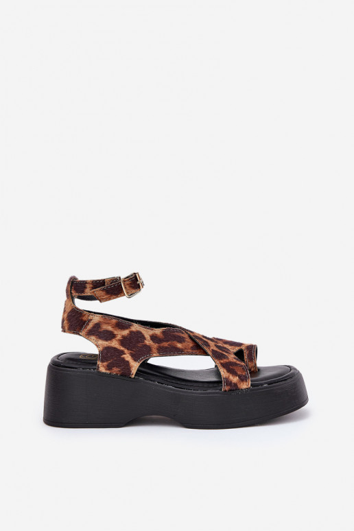 Women's Platform And Wedge Sandals In Leopard Print Brown Tenzorus