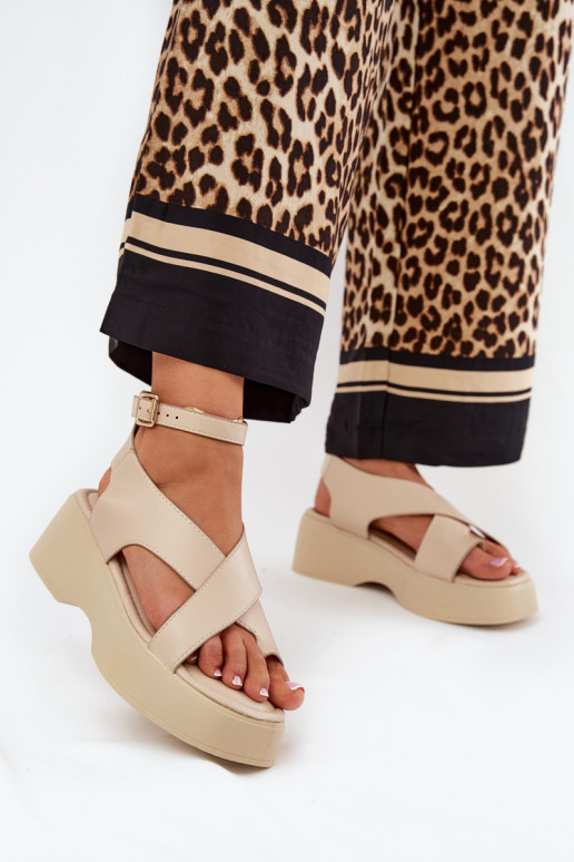 Women's sandals on platform and wedge eco leather beige Tenzorus Women's sandals on platform and wedge eco leather beige Tenzorus