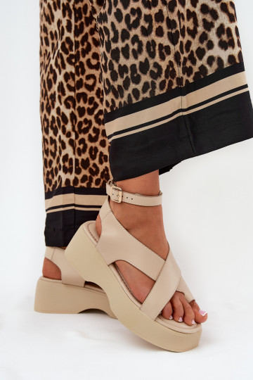 Women's sandals on platform and wedge eco leather beige Tenzorus 2