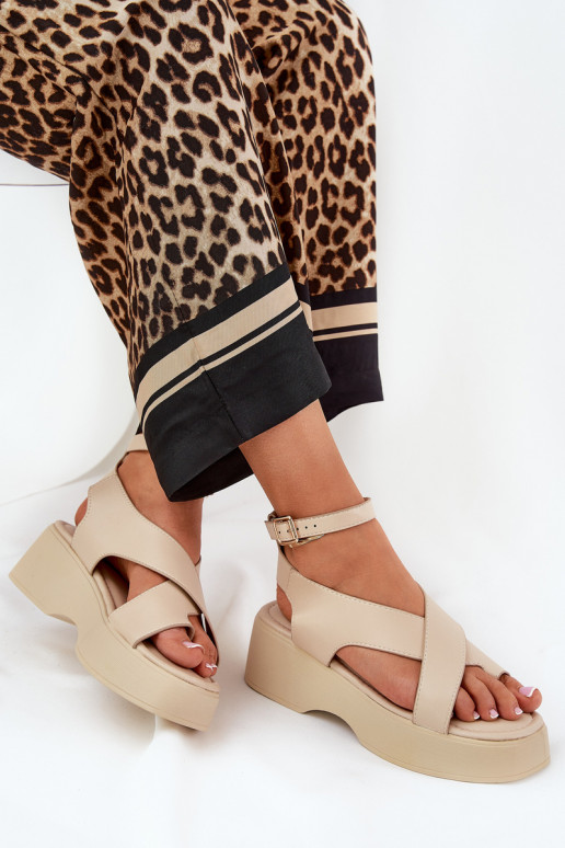 Women's sandals on platform and wedge eco leather beige Tenzorus Women's sandals on platform and wedge eco leather beige Tenzorus