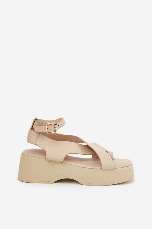 Women's sandals on platform and wedge eco leather beige Tenzorus Women's sandals on platform and wedge eco leather beige Tenzorus