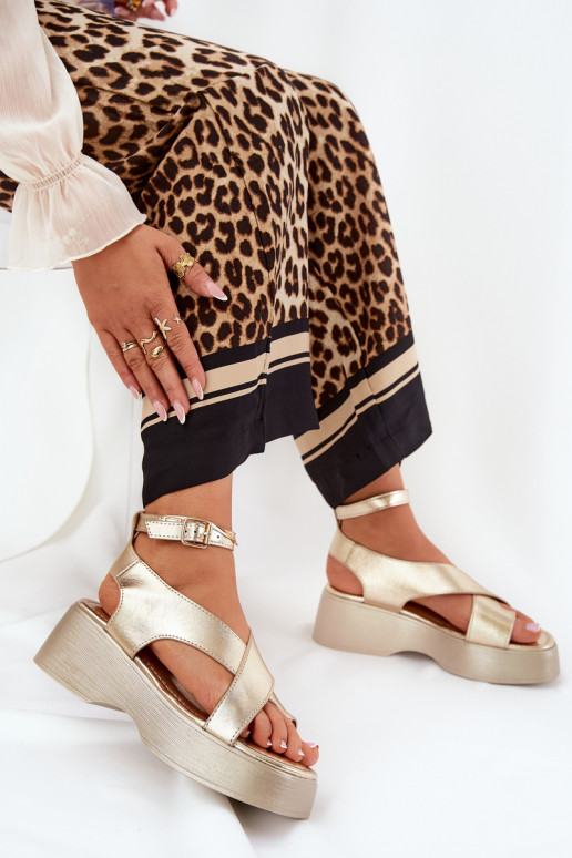 Women's Sandals On Platform And Wedge Eco Leather Gold Tenzorus