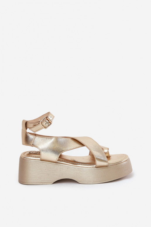 Women's Sandals On Platform And Wedge Eco Leather Gold Tenzorus