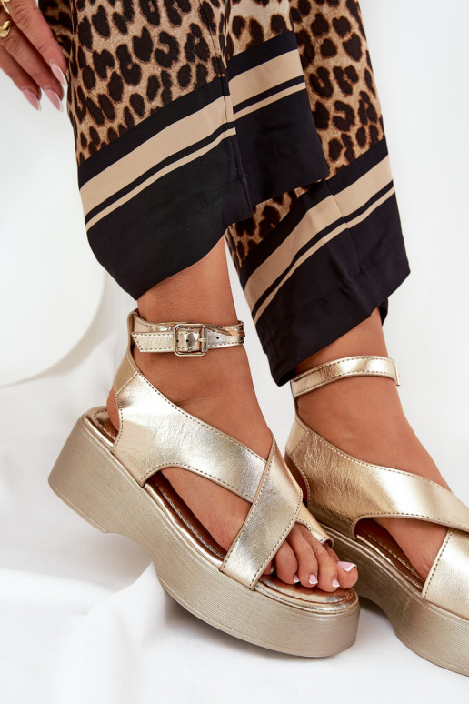 Women's Sandals On Platform And Wedge Eco Leather Gold Tenzorus