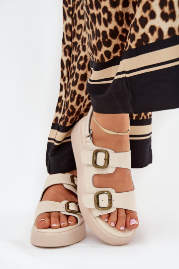 Women's Platform And Wedge Sandals With Buckles Beige Genorre 2