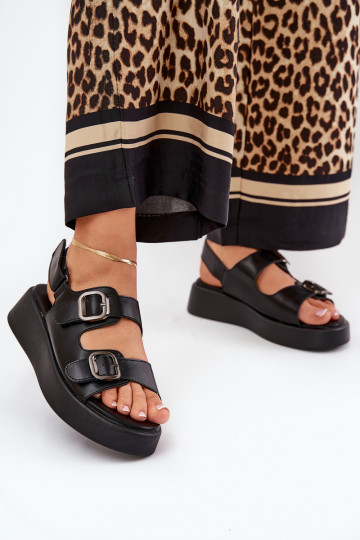 Women's Platform And Wedge Sandals With Buckles Black Genorre 2