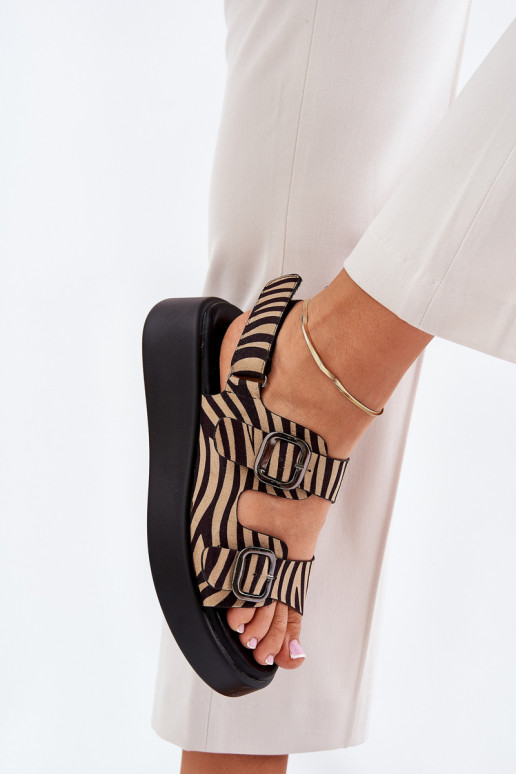 Women's Platform And Wedge Sandals With Buckles Zebra Beige-Black Genorre
