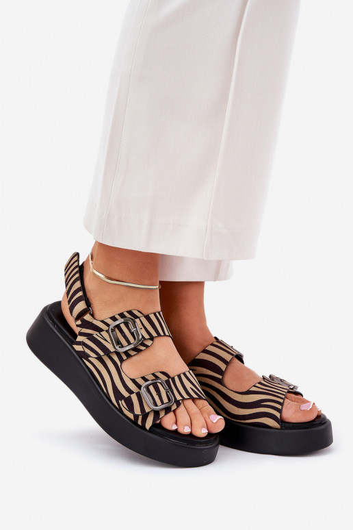 Women's Platform And Wedge Sandals With Buckles Zebra Beige-Black Genorre