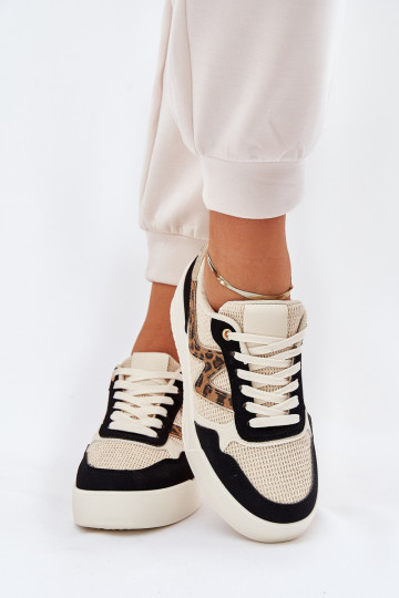 Buty Sportowe Damskie Na Platformie Panterka Czarne Lorori