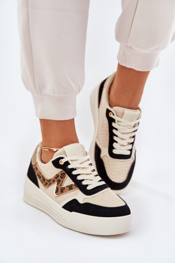 Buty Sportowe Damskie Na Platformie Panterka Czarne Lorori 2