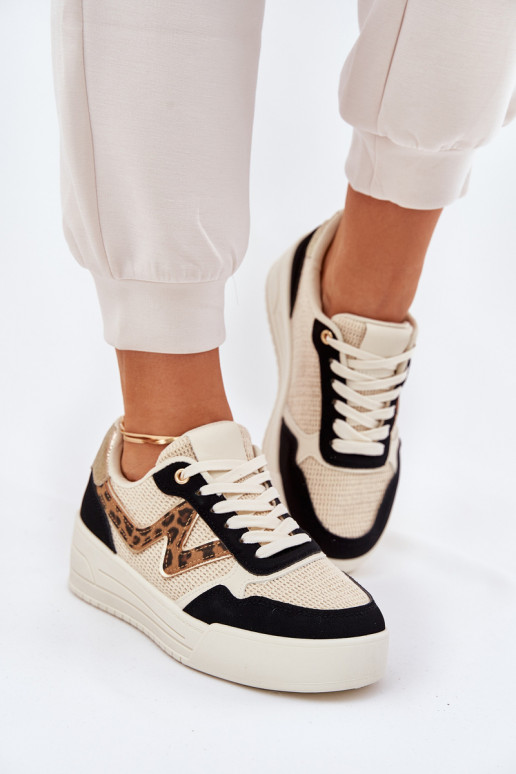 Buty Sportowe Damskie Na Platformie Panterka Czarne Lorori