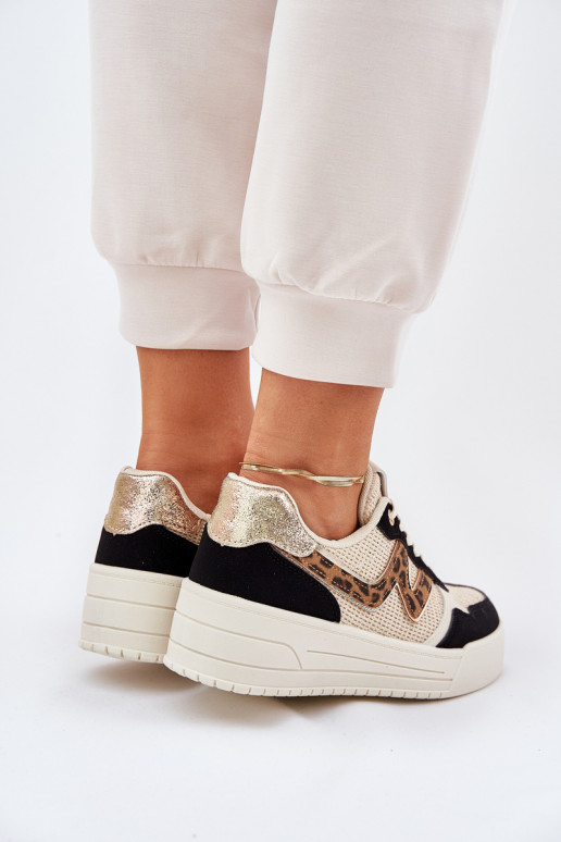 Buty Sportowe Damskie Na Platformie Panterka Czarne Lorori
