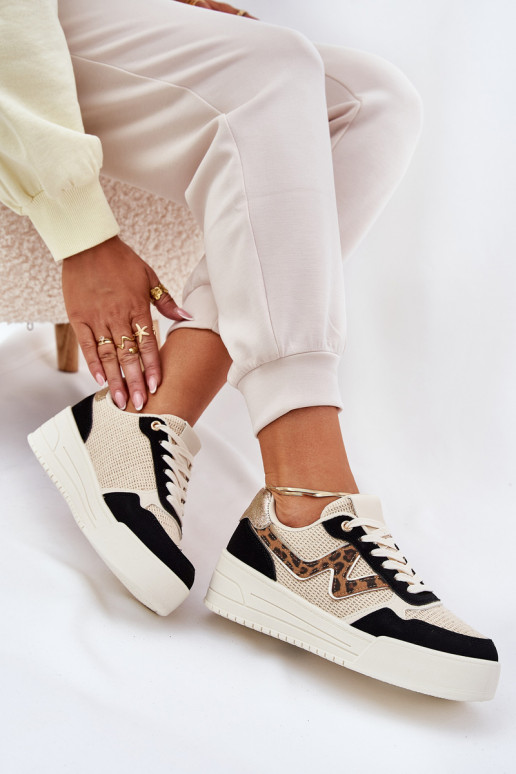 Buty Sportowe Damskie Na Platformie Panterka Czarne Lorori