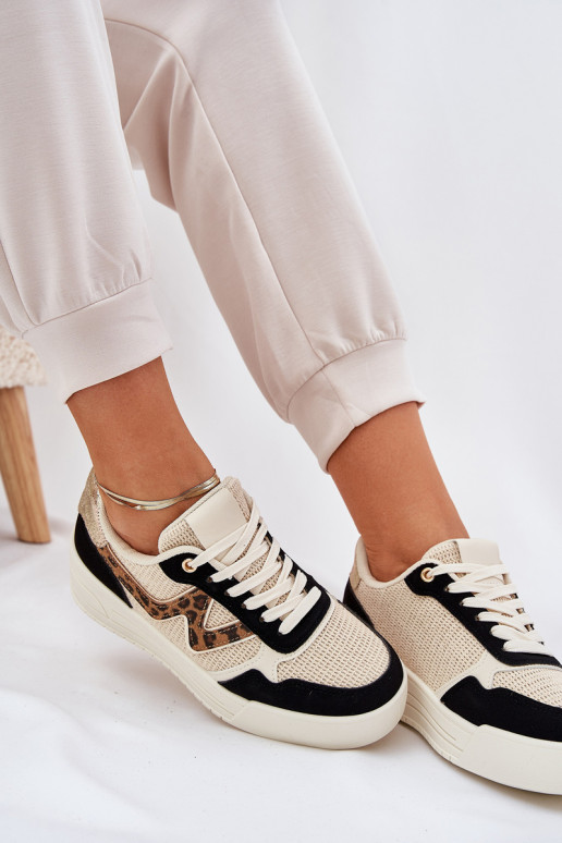 Buty Sportowe Damskie Na Platformie Panterka Czarne Lorori