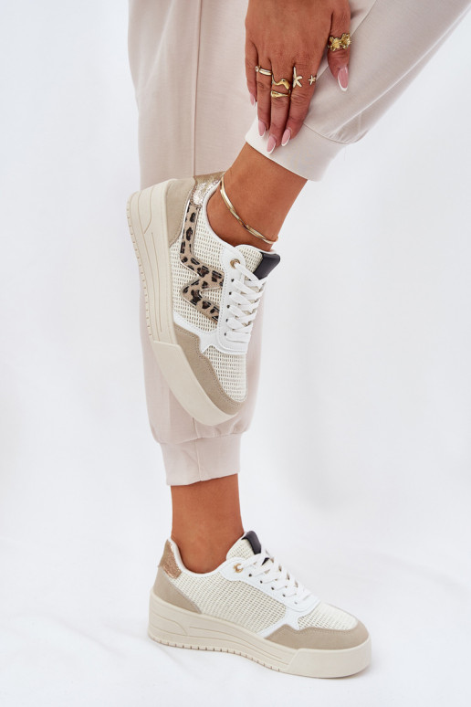 Ladies Sports Shoes On Platform Leopard Beige Lorori