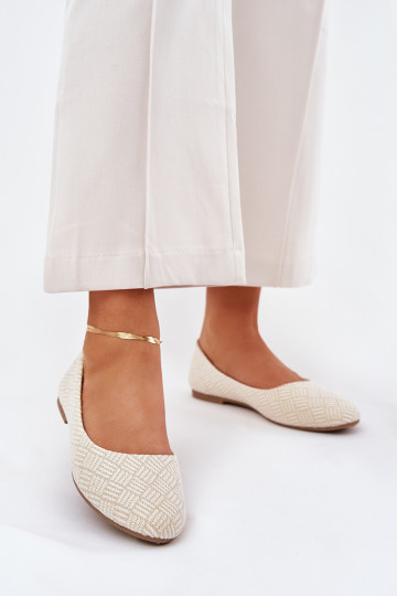 Baleriny Damskie Płaskie Z Brokatem Złote Tatorelis