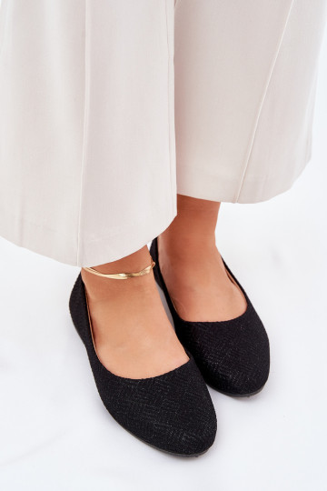 Baleriny Damskie Płaskie Z Brokatem Czarne Tatorelis
