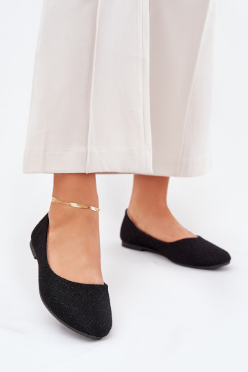 Baleriny Damskie Płaskie Z Brokatem Czarne Tatorelis 2