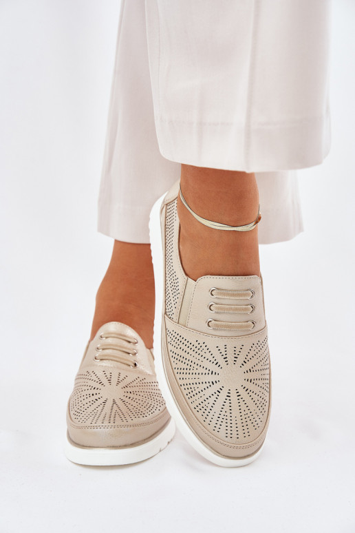 Półbuty Damskie Wsuwane Ażurowe Złote Azethia Półbuty Damskie Wsuwane Ażurowe Złote Azethia