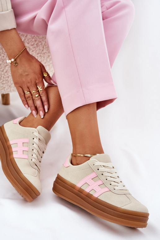 Sneakersy Damskie Na Platformie Beżowe Syliyana Sneakersy Damskie Na Platformie Beżowe Syliyana