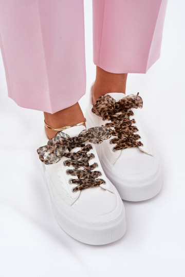 Women's sneakers on a chunky platform with decorative lacing white Zidora 2