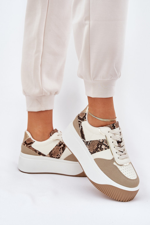 Womens Sneakers On Chunky Platform Animal Print Beige Telanila
