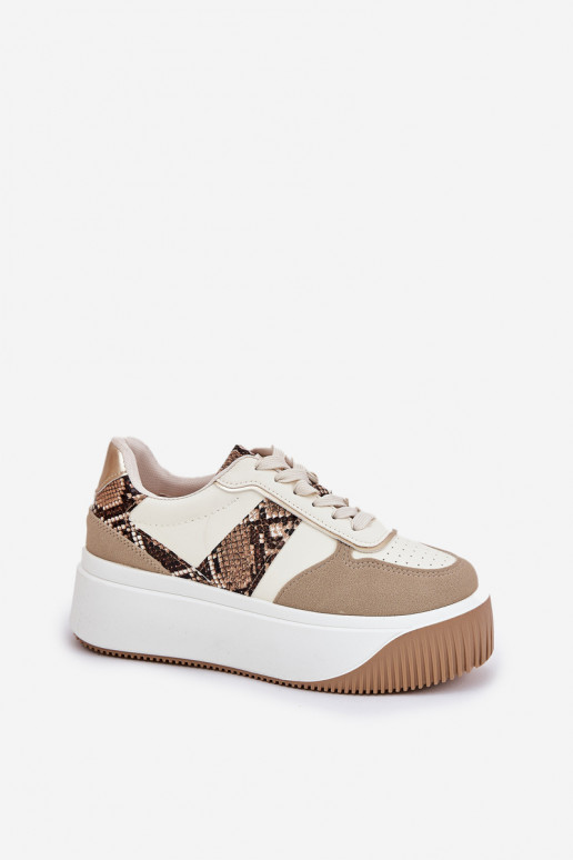 Womens Sneakers On Chunky Platform Animal Print Beige Telanila