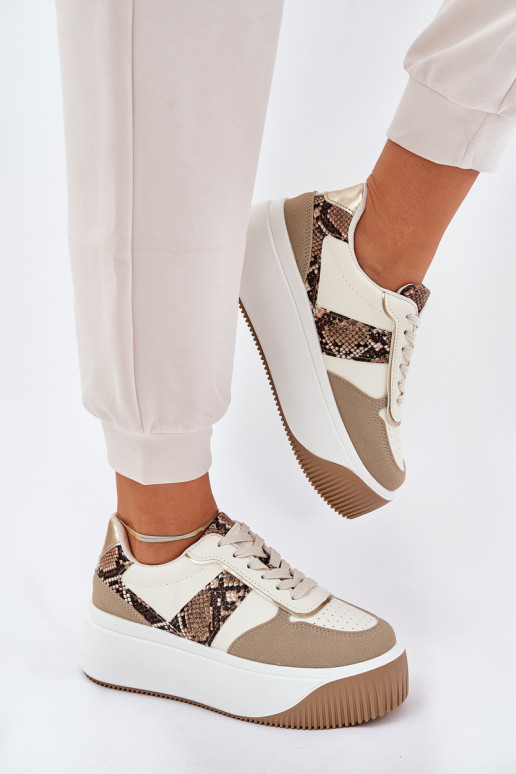 Womens Sneakers On Chunky Platform Animal Print Beige Telanila