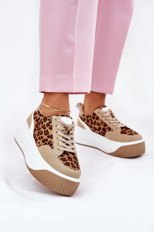 Women Sneakers On Massive Platform Leopard Beige Tamorniel