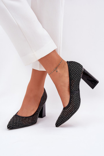 Embellished Mesh Pumps On A Heel Black Vinceza 62211 2